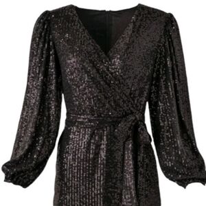 Ivy City Black Sequin Wrap Dress size LARGE